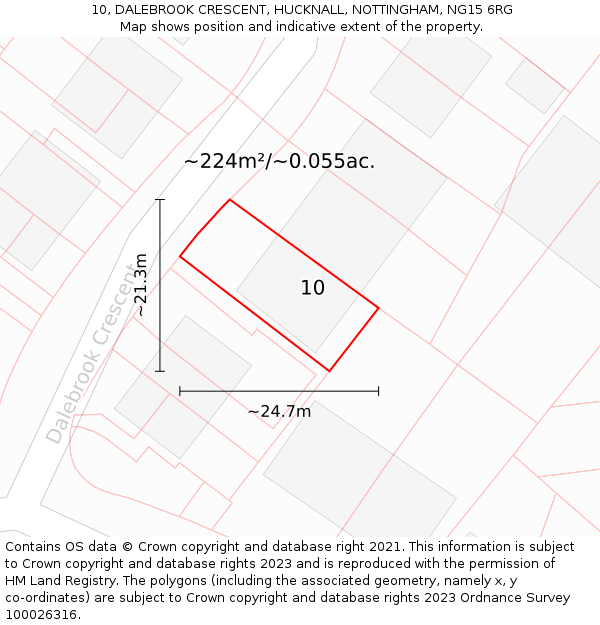 10, DALEBROOK CRESCENT, HUCKNALL, NOTTINGHAM, NG15 6RG: Plot and title map