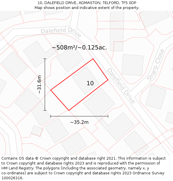 10, DALEFIELD DRIVE, ADMASTON, TELFORD, TF5 0DP: Plot and title map