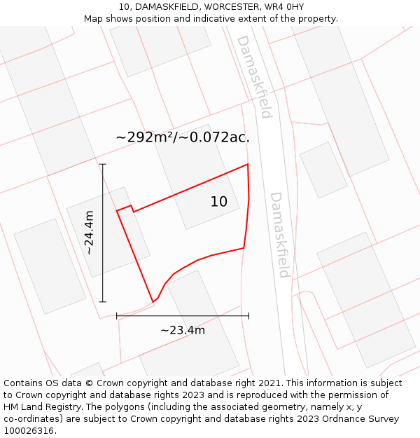 10, DAMASKFIELD, WORCESTER, WR4 0HY: Plot and title map