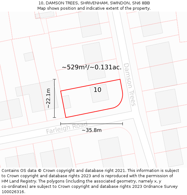 10, DAMSON TREES, SHRIVENHAM, SWINDON, SN6 8BB: Plot and title map