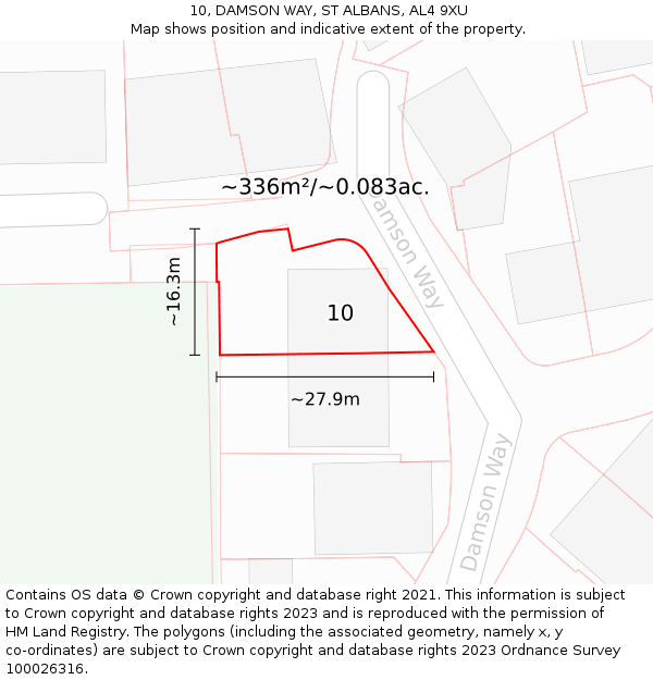 10, DAMSON WAY, ST ALBANS, AL4 9XU: Plot and title map