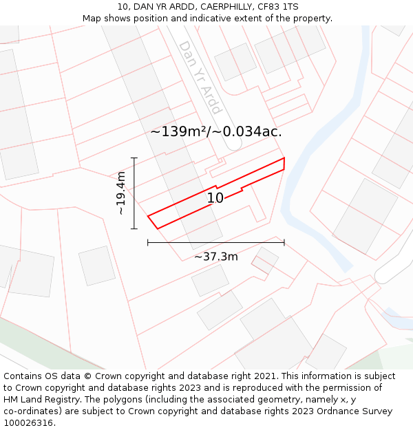 10, DAN YR ARDD, CAERPHILLY, CF83 1TS: Plot and title map