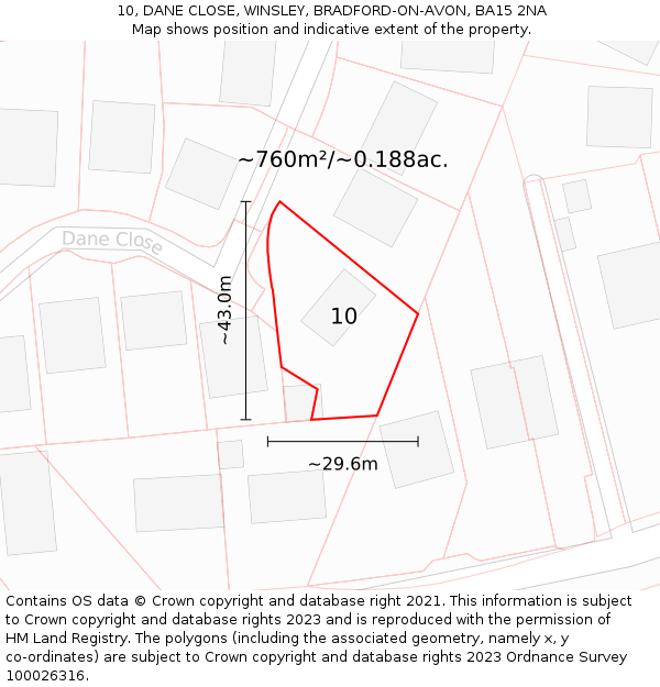 10, DANE CLOSE, WINSLEY, BRADFORD-ON-AVON, BA15 2NA: Plot and title map