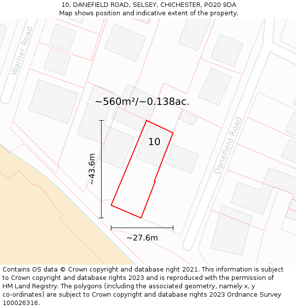 10, DANEFIELD ROAD, SELSEY, CHICHESTER, PO20 9DA: Plot and title map