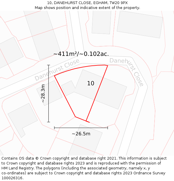 10, DANEHURST CLOSE, EGHAM, TW20 9PX: Plot and title map