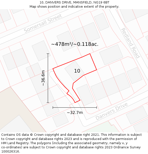10, DANVERS DRIVE, MANSFIELD, NG19 6BT: Plot and title map