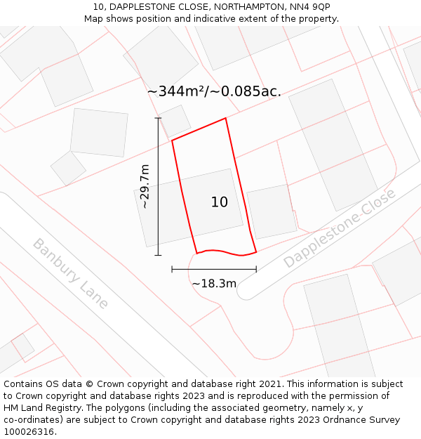 10, DAPPLESTONE CLOSE, NORTHAMPTON, NN4 9QP: Plot and title map