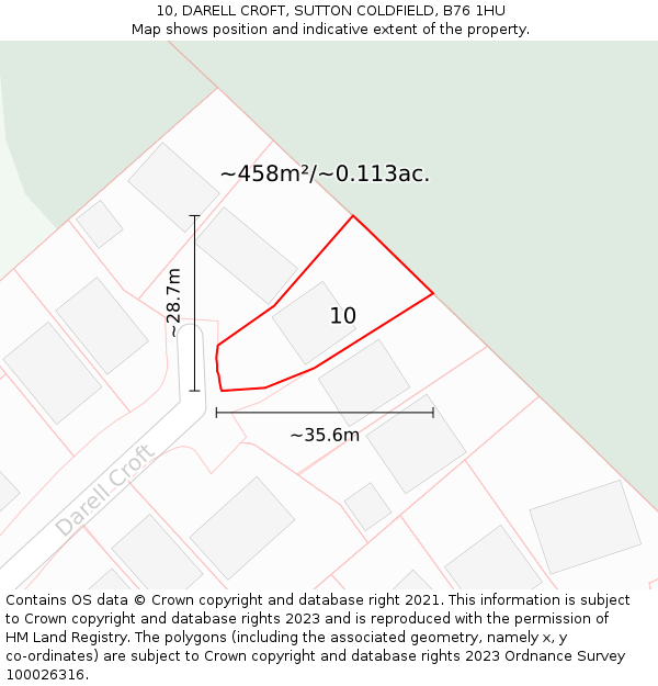 10, DARELL CROFT, SUTTON COLDFIELD, B76 1HU: Plot and title map