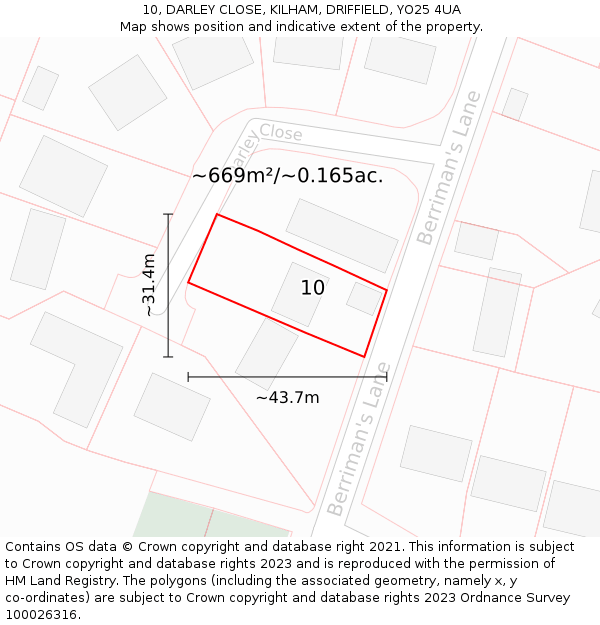 10, DARLEY CLOSE, KILHAM, DRIFFIELD, YO25 4UA: Plot and title map