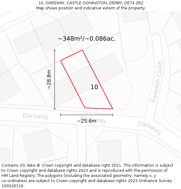 10, DARSWAY, CASTLE DONINGTON, DERBY, DE74 2RZ: Plot and title map