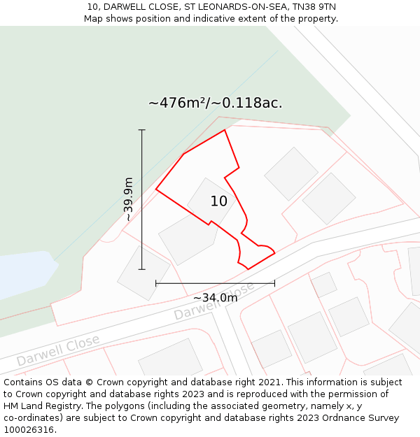 10, DARWELL CLOSE, ST LEONARDS-ON-SEA, TN38 9TN: Plot and title map