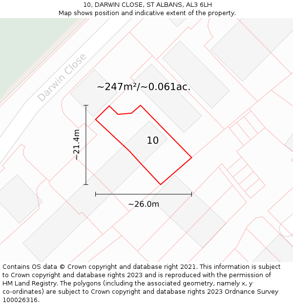 10, DARWIN CLOSE, ST ALBANS, AL3 6LH: Plot and title map
