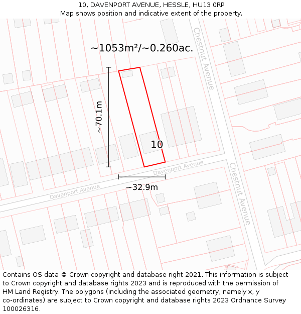 10, DAVENPORT AVENUE, HESSLE, HU13 0RP: Plot and title map