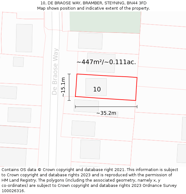 10, DE BRAOSE WAY, BRAMBER, STEYNING, BN44 3FD: Plot and title map