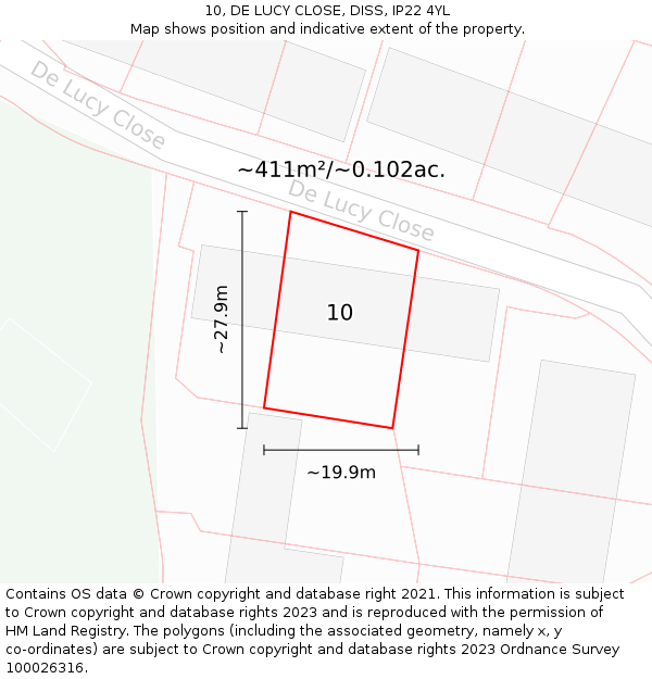 10, DE LUCY CLOSE, DISS, IP22 4YL: Plot and title map