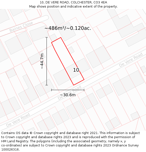 10, DE VERE ROAD, COLCHESTER, CO3 4EA: Plot and title map