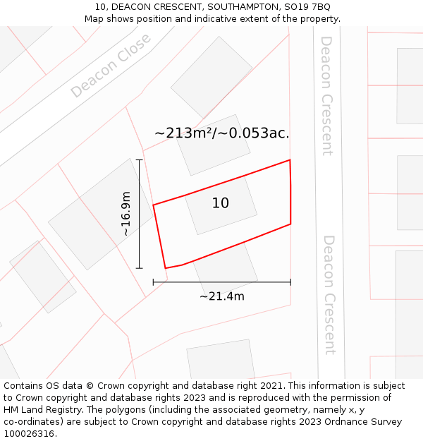 10, DEACON CRESCENT, SOUTHAMPTON, SO19 7BQ: Plot and title map