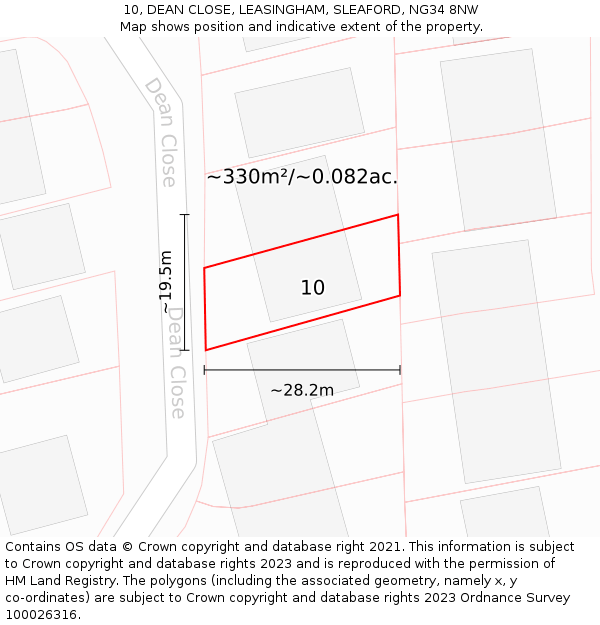 10, DEAN CLOSE, LEASINGHAM, SLEAFORD, NG34 8NW: Plot and title map