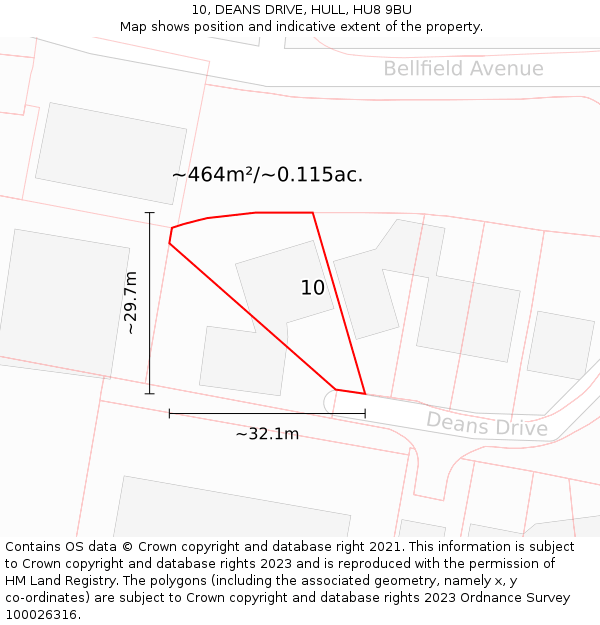 10, DEANS DRIVE, HULL, HU8 9BU: Plot and title map
