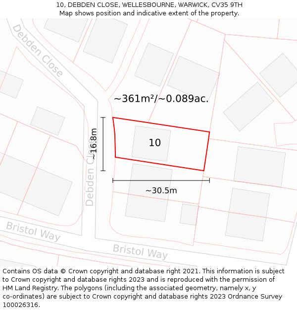 10, DEBDEN CLOSE, WELLESBOURNE, WARWICK, CV35 9TH: Plot and title map