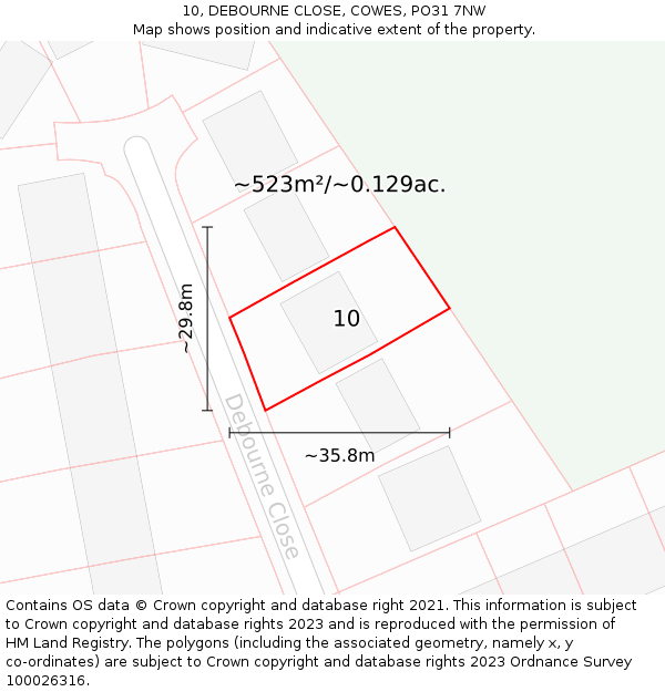 10, DEBOURNE CLOSE, COWES, PO31 7NW: Plot and title map