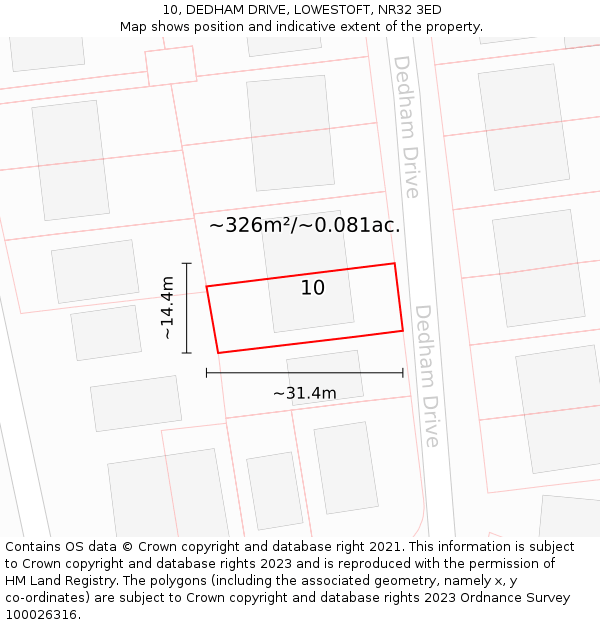 10, DEDHAM DRIVE, LOWESTOFT, NR32 3ED: Plot and title map
