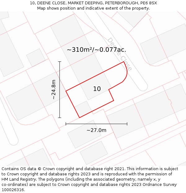10, DEENE CLOSE, MARKET DEEPING, PETERBOROUGH, PE6 8SX: Plot and title map