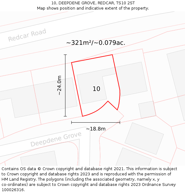 10, DEEPDENE GROVE, REDCAR, TS10 2ST: Plot and title map