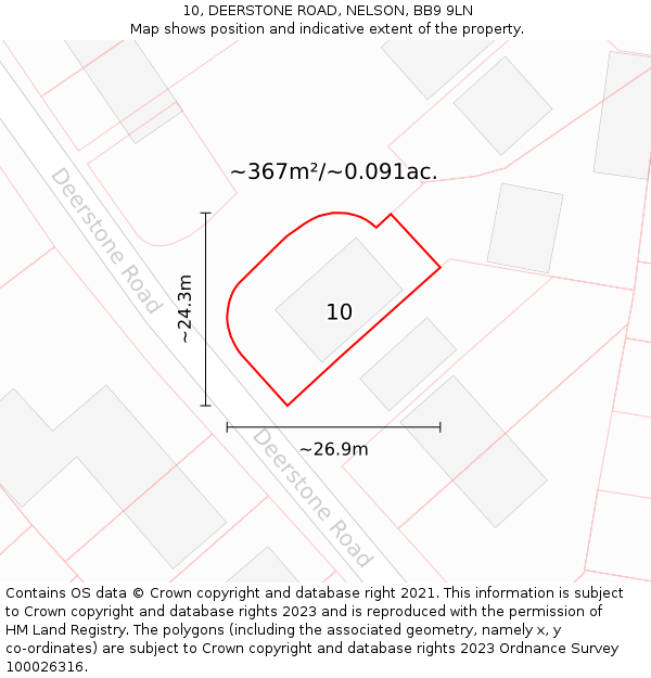 10, DEERSTONE ROAD, NELSON, BB9 9LN: Plot and title map