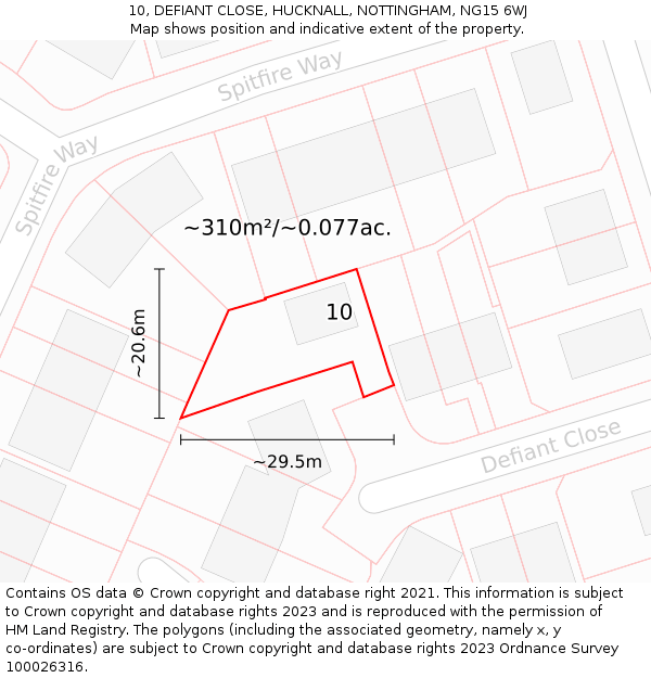 10, DEFIANT CLOSE, HUCKNALL, NOTTINGHAM, NG15 6WJ: Plot and title map