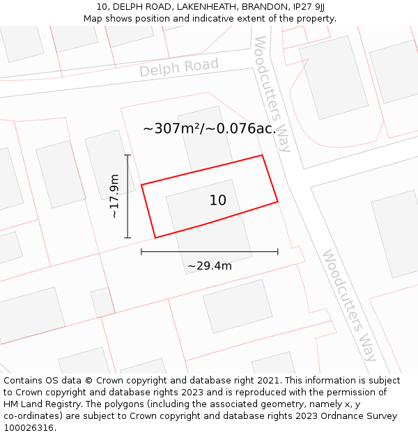 10, DELPH ROAD, LAKENHEATH, BRANDON, IP27 9JJ: Plot and title map
