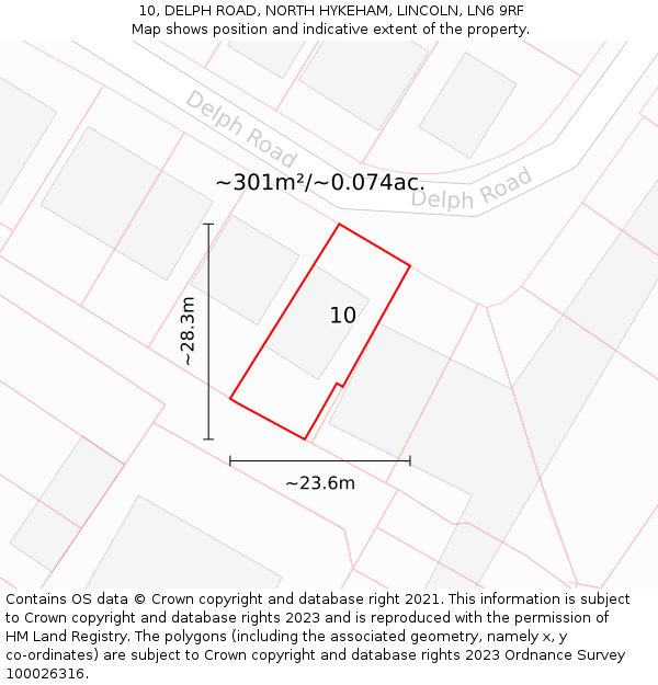 10, DELPH ROAD, NORTH HYKEHAM, LINCOLN, LN6 9RF: Plot and title map
