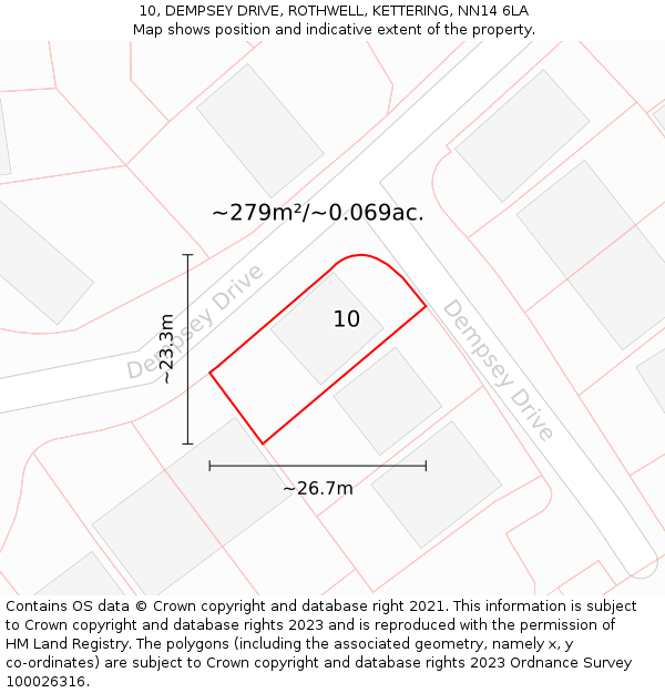 10, DEMPSEY DRIVE, ROTHWELL, KETTERING, NN14 6LA: Plot and title map
