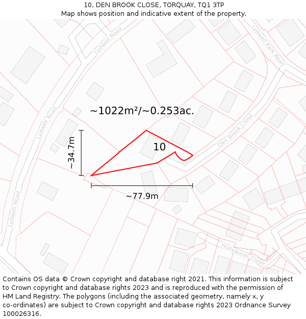 10, DEN BROOK CLOSE, TORQUAY, TQ1 3TP: Plot and title map