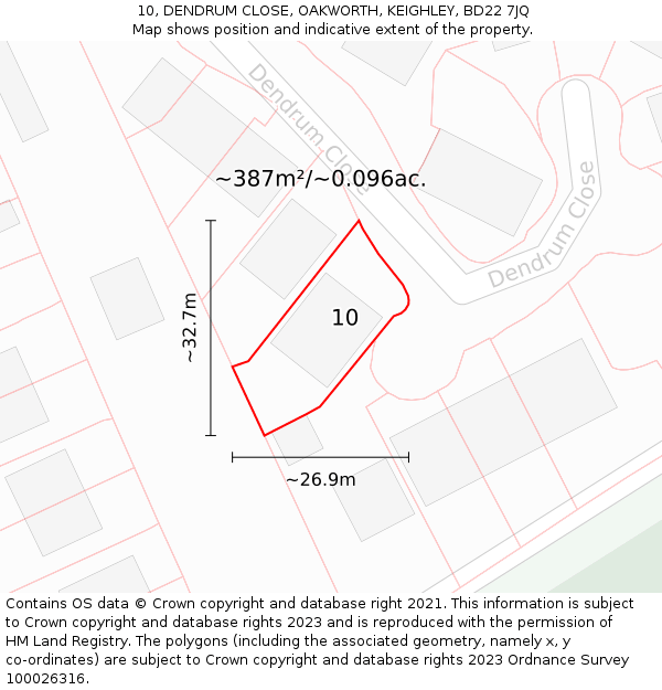 10, DENDRUM CLOSE, OAKWORTH, KEIGHLEY, BD22 7JQ: Plot and title map