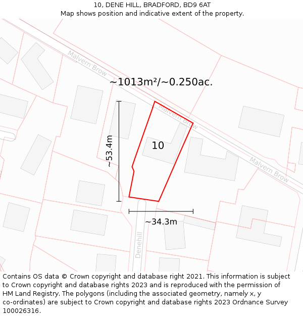 10, DENE HILL, BRADFORD, BD9 6AT: Plot and title map