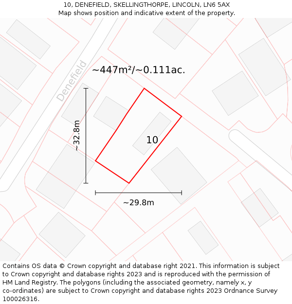 10, DENEFIELD, SKELLINGTHORPE, LINCOLN, LN6 5AX: Plot and title map