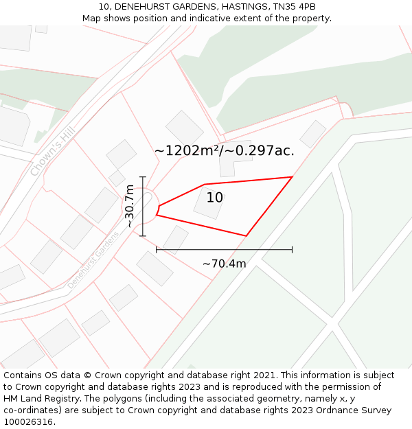 10, DENEHURST GARDENS, HASTINGS, TN35 4PB: Plot and title map