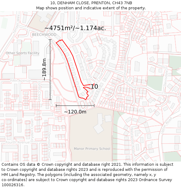 10, DENHAM CLOSE, PRENTON, CH43 7NB: Plot and title map