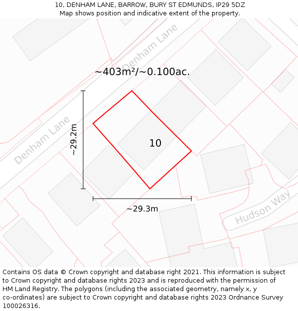 10, DENHAM LANE, BARROW, BURY ST EDMUNDS, IP29 5DZ: Plot and title map