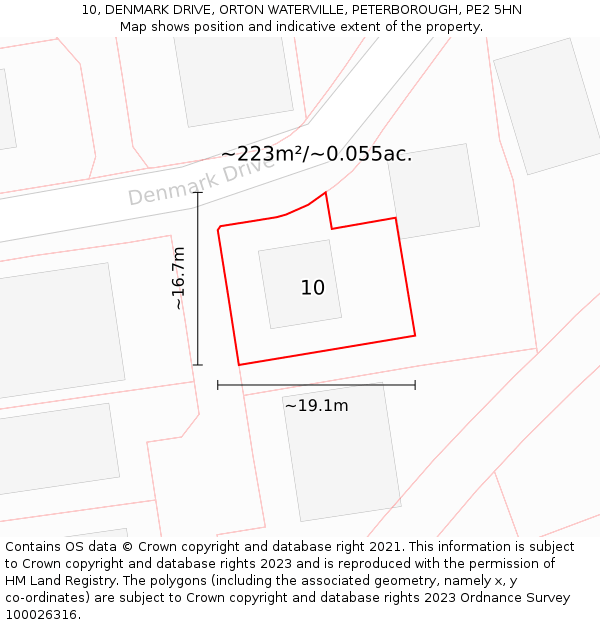 10, DENMARK DRIVE, ORTON WATERVILLE, PETERBOROUGH, PE2 5HN: Plot and title map