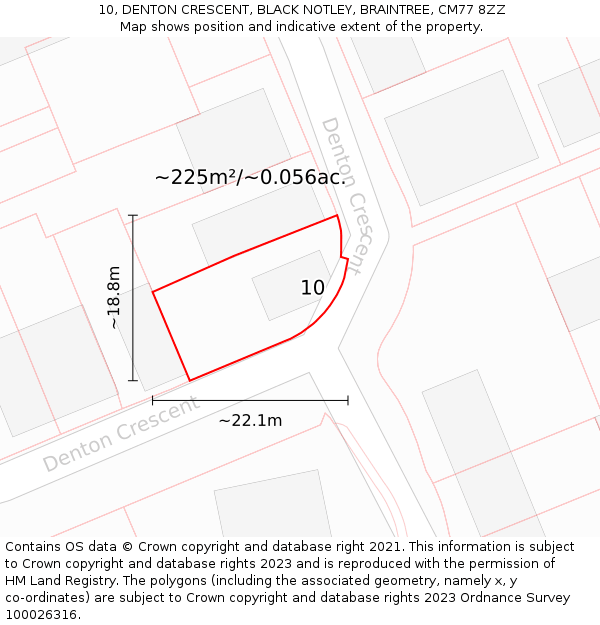 10, DENTON CRESCENT, BLACK NOTLEY, BRAINTREE, CM77 8ZZ: Plot and title map