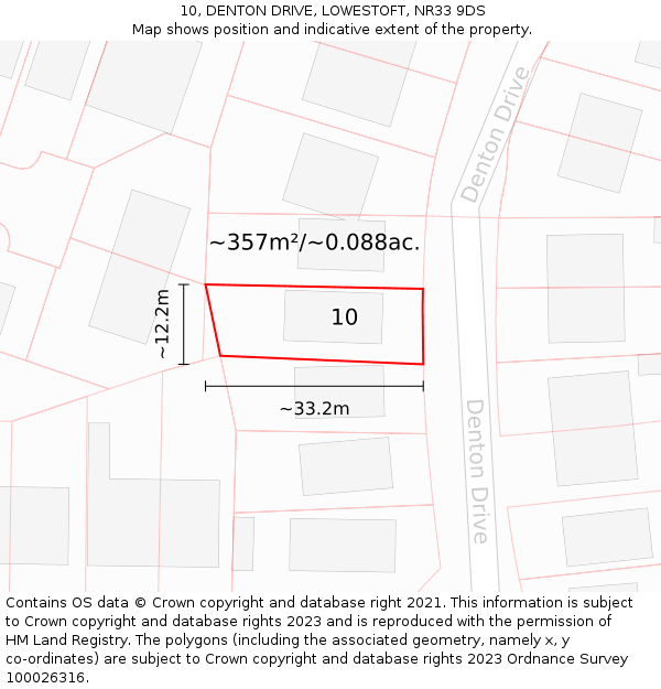 10, DENTON DRIVE, LOWESTOFT, NR33 9DS: Plot and title map