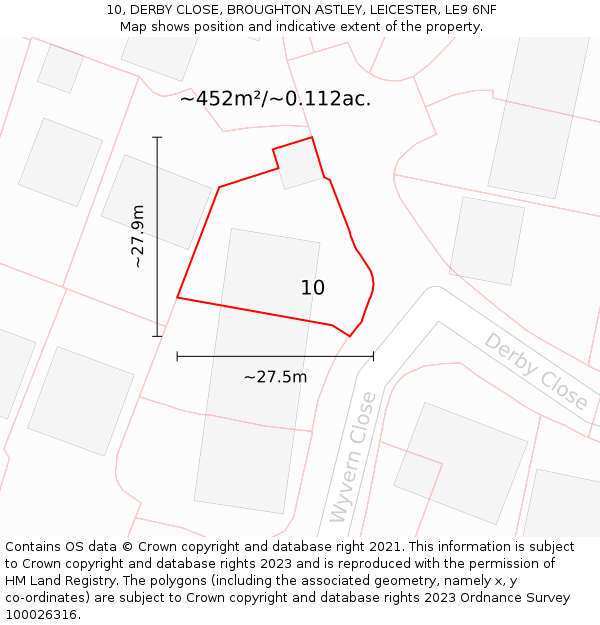 10, DERBY CLOSE, BROUGHTON ASTLEY, LEICESTER, LE9 6NF: Plot and title map