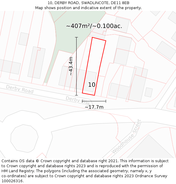 10, DERBY ROAD, SWADLINCOTE, DE11 8EB: Plot and title map