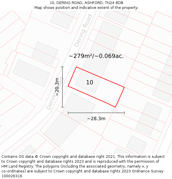 10, DERING ROAD, ASHFORD, TN24 8DB: Plot and title map