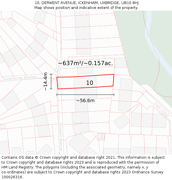 10, DERWENT AVENUE, ICKENHAM, UXBRIDGE, UB10 8HJ: Plot and title map