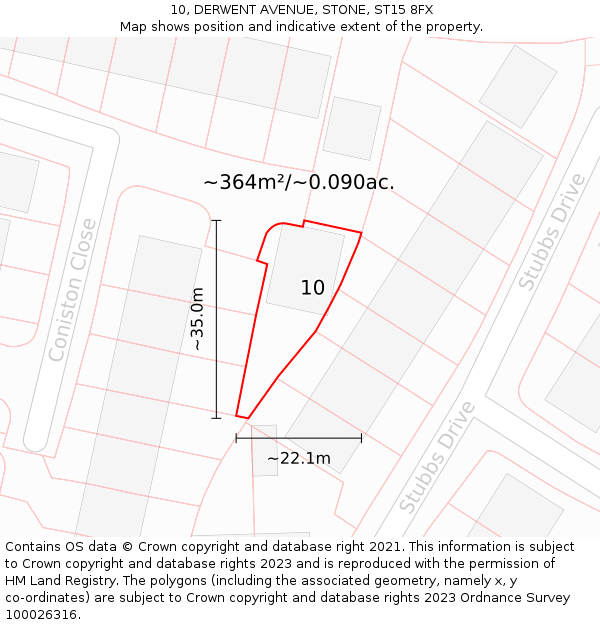 10, DERWENT AVENUE, STONE, ST15 8FX: Plot and title map