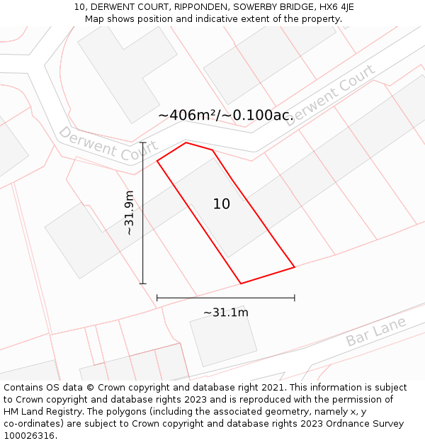 10, DERWENT COURT, RIPPONDEN, SOWERBY BRIDGE, HX6 4JE: Plot and title map