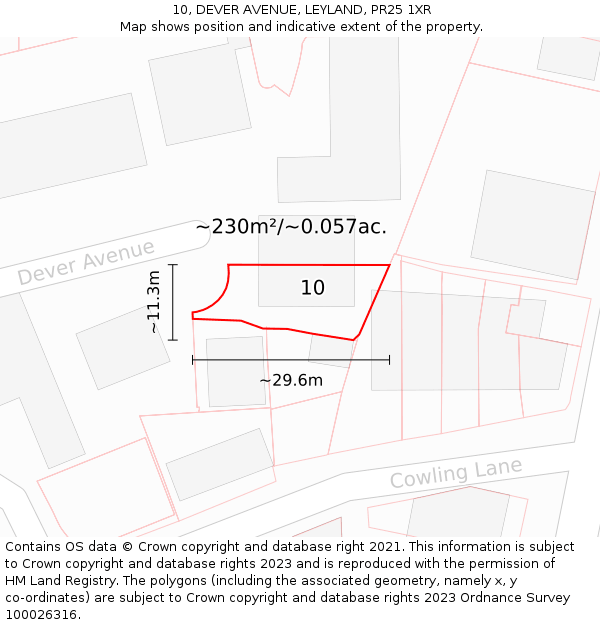 10, DEVER AVENUE, LEYLAND, PR25 1XR: Plot and title map
